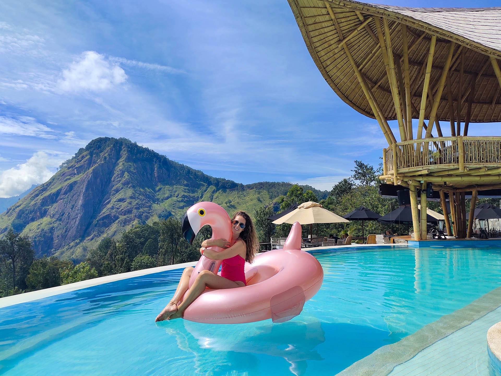 Female Guest On a Floatie in the Pool at Ravana Pool Club